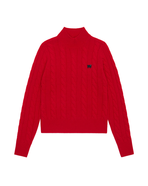 rowing blazers Women's Cashmere Cable Sheep Turtleneck Diana Red