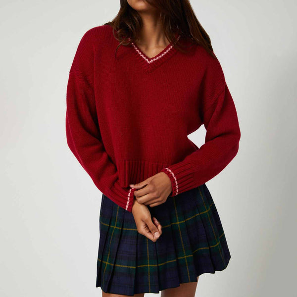 Rowing Blazers Women's Cashmere Callie V Neck Sweater Wine