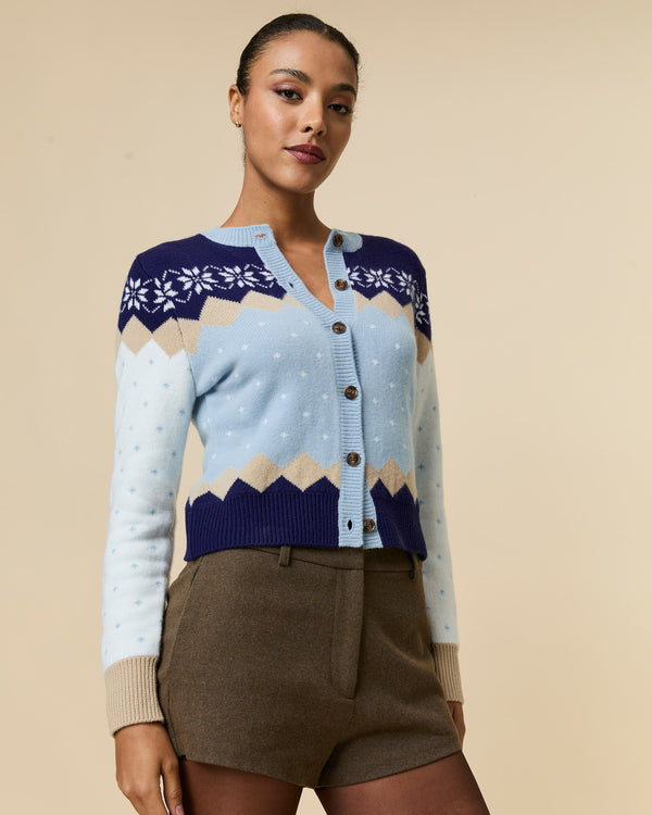 Rowing Blazers Women's Cashmere Holiday Fairisle Cardigan Blue