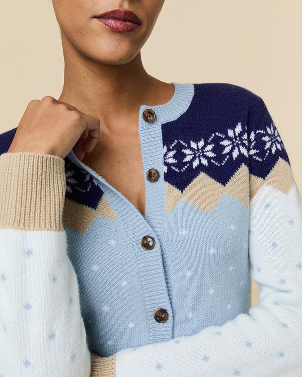 Rowing Blazers Women's Cashmere Holiday Fairisle Cardigan Blue