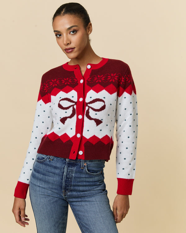 Rowing Blazers Women's Cashmere Holiday Fairisle Cardigan Red