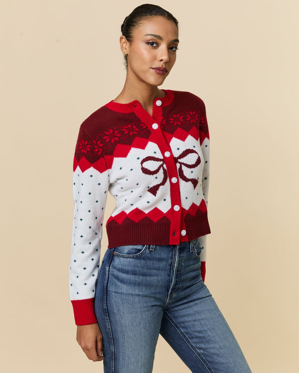 Rowing Blazers Women's Cashmere Holiday Fairisle Cardigan Red