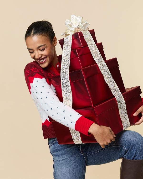 Rowing Blazers Women's Cashmere Holiday Fairisle Cardigan Red