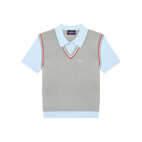 rowing blazers Women's Contrast Knit Layered Polo Blue