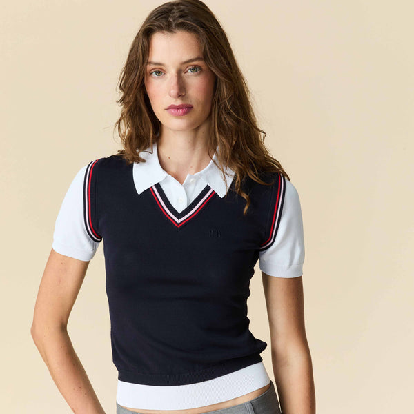 Rowing Blazers Women's Contrast Knit Layered Polo Navy