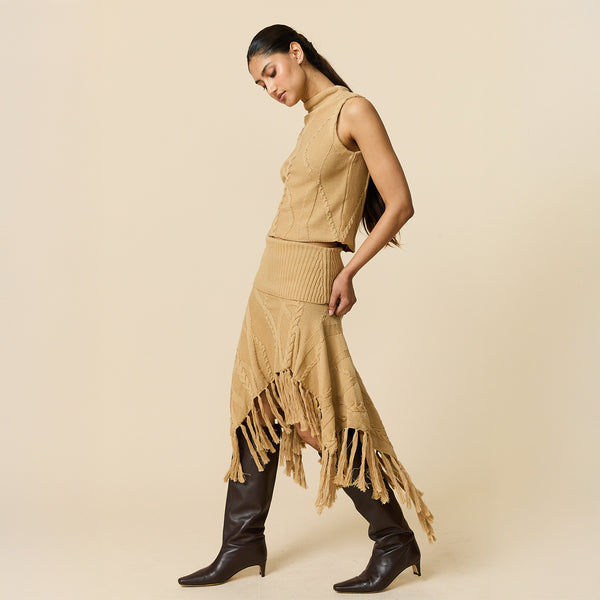 Rowing Blazers Women's Cotton Cable Fringe Skirt Camel