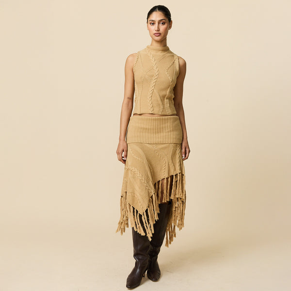 Rowing Blazers Women's Cotton Cable Fringe Skirt Camel