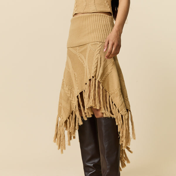 rowing blazers Women's Cotton Cable Fringe Skirt Camel