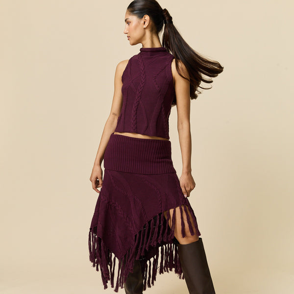Rowing Blazers Women's Cotton Cable Fringe Skirt Wine
