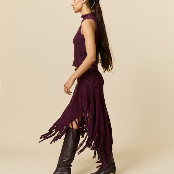 Rowing Blazers Women's Cotton Cable Fringe Skirt Wine