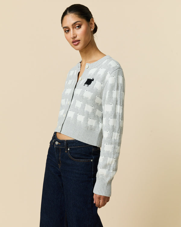 Rowing Blazers Women's Cotton Cropped Sheep Cardigan Heather Gray