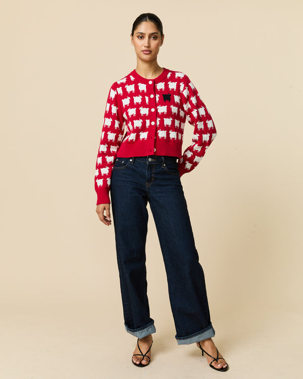 Rowing Blazers Women's Cotton Cropped Sheep Cardigan Red