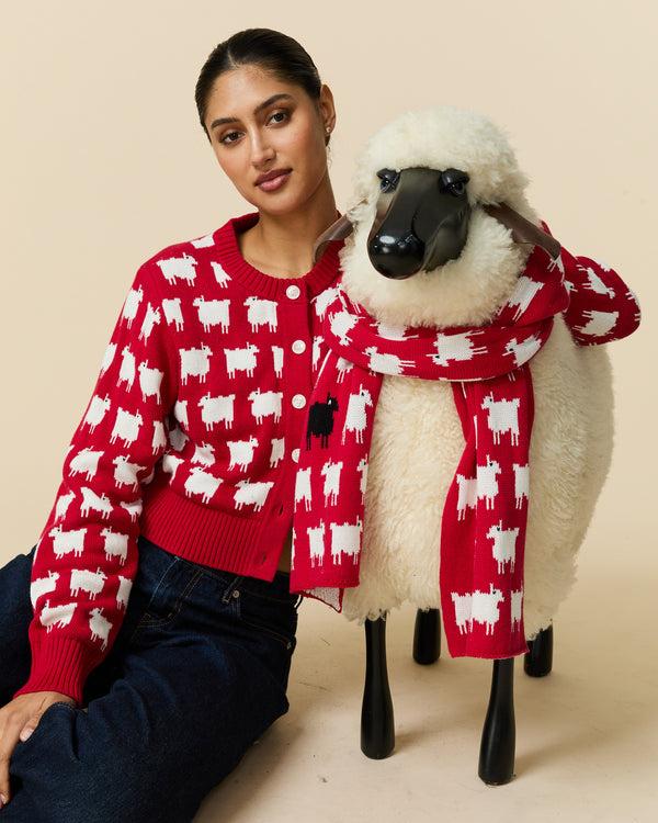 Rowing Blazers Women's Cotton Cropped Sheep Cardigan Red