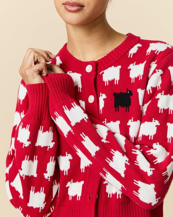 Rowing Blazers Women's Cotton Cropped Sheep Cardigan Red