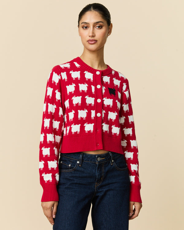rowing blazers Women's Cotton Cropped Sheep Cardigan Red
