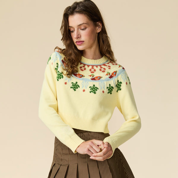 Rowing Blazers Women's Cotton Fairisle Cropped Sweater Yellow
