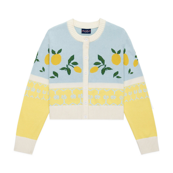 rowing blazers Women's Cotton Fairisle Lemon Cropped Cardigan Blue