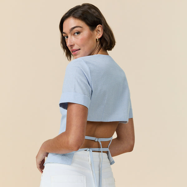 Rowing Blazers Women's Cotton Gingham Buckle Back Top Blue/White Gingham