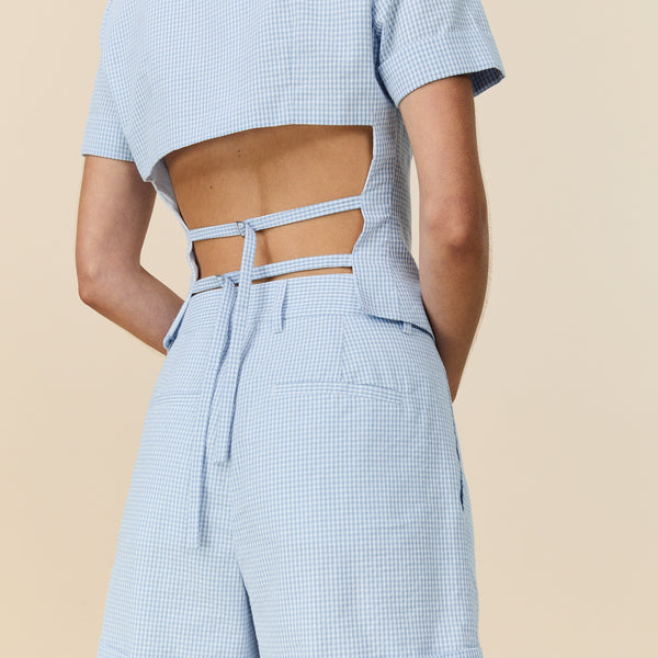 Rowing Blazers Women's Cotton Gingham Buckle Back Top Blue/White Gingham