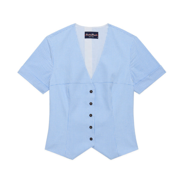 rowing blazers Women's Cotton Gingham Buckle Back Top Blue/White Gingham