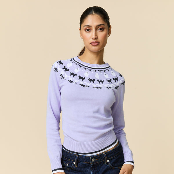 Rowing Blazers Women's Cotton Halloween Fairisle Sweater Purple