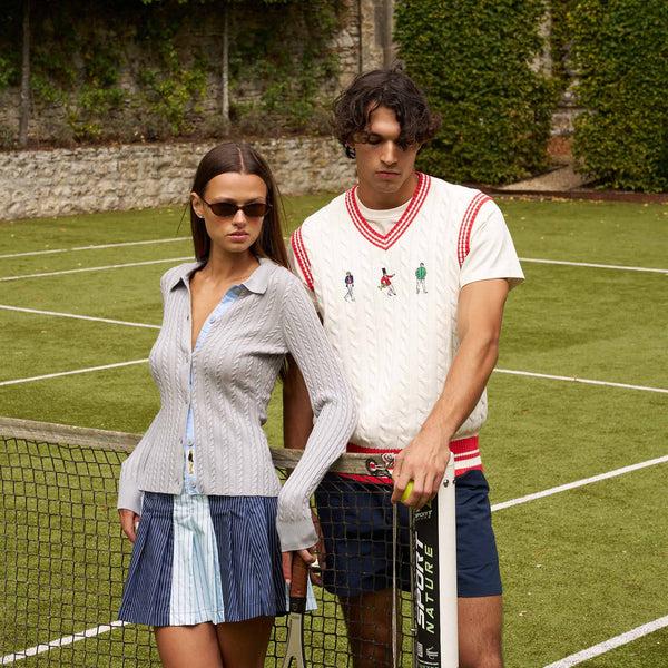 Rowing Blazers Women's Cotton Pleated Mini Skirt Blue Mixed Pinstripe