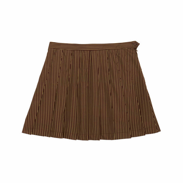 rowing blazers Women's Cotton Pleated Mini Skirt Brown and Butter Yellow Pinstripe