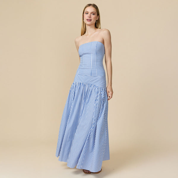 Rowing Blazers Women's Cotton Poplin Pinstripe Skirt Bright Blue Stripe