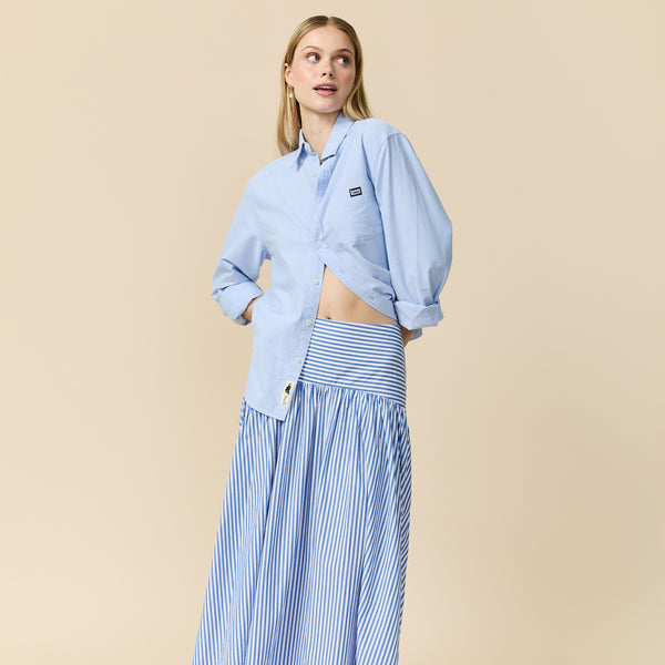Rowing Blazers Women's Cotton Poplin Pinstripe Skirt Bright Blue Stripe