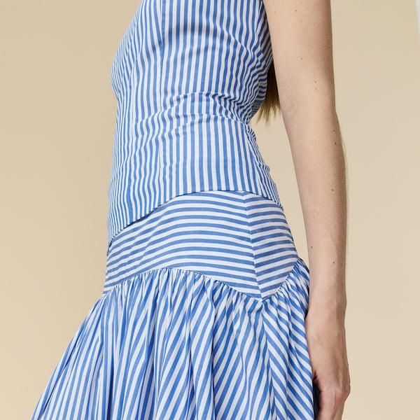 Rowing Blazers Women's Cotton Poplin Pinstripe Skirt Bright Blue Stripe