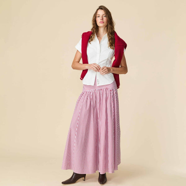 Rowing Blazers Women's Cotton Poplin Pinstripe Skirt Red Stripe