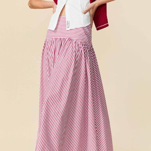 Rowing Blazers Women's Cotton Poplin Pinstripe Skirt Red Stripe
