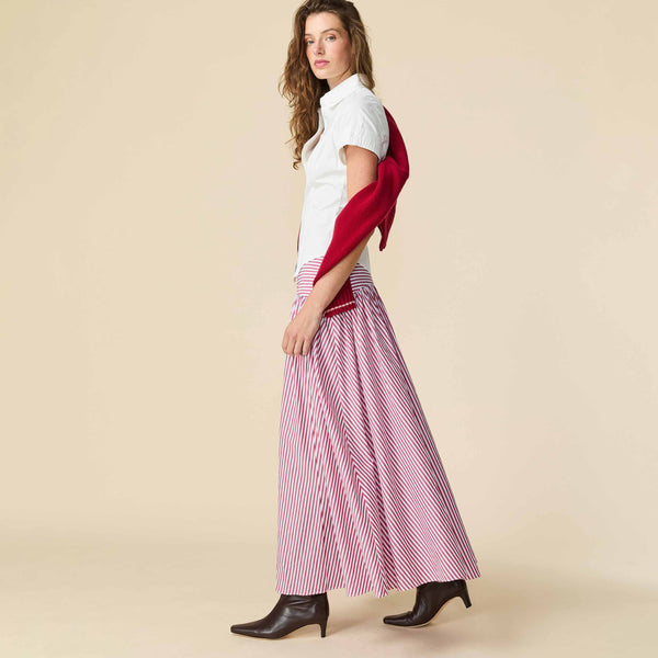 Rowing Blazers Women's Cotton Poplin Pinstripe Skirt Red Stripe