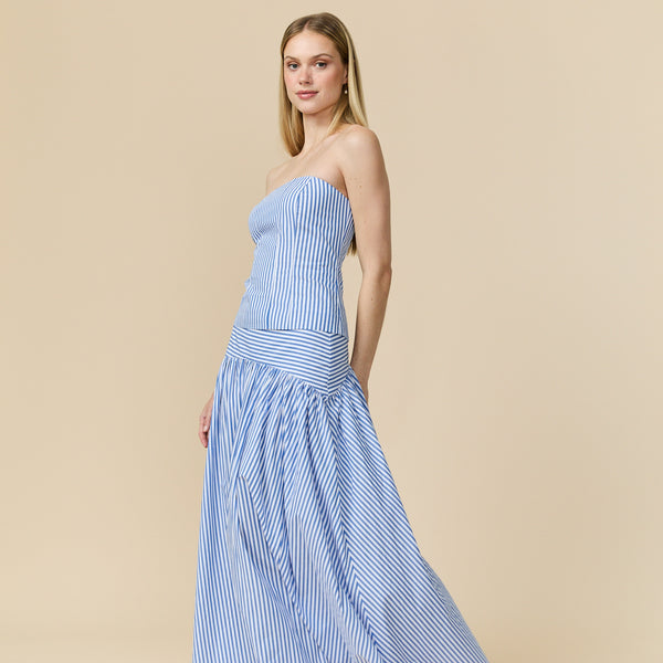 Rowing Blazers Women's Cotton Poplin Pinstripe Top Bright Blue Stripe