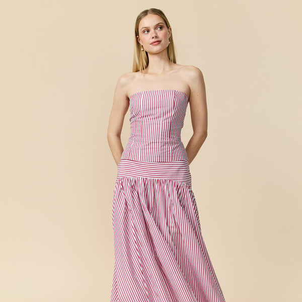 Rowing Blazers Women's Cotton Poplin Pinstripe Top Red Stripe