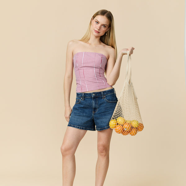 Rowing Blazers Women's Cotton Poplin Pinstripe Top Red Stripe