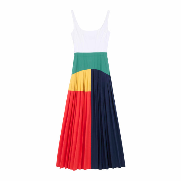 rowing blazers Women's Cotton Poplin Pleated Dress Colorblock