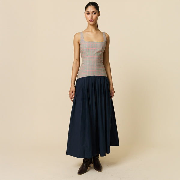 Rowing Blazers Women's Cotton Poplin Pleated Dress Navy