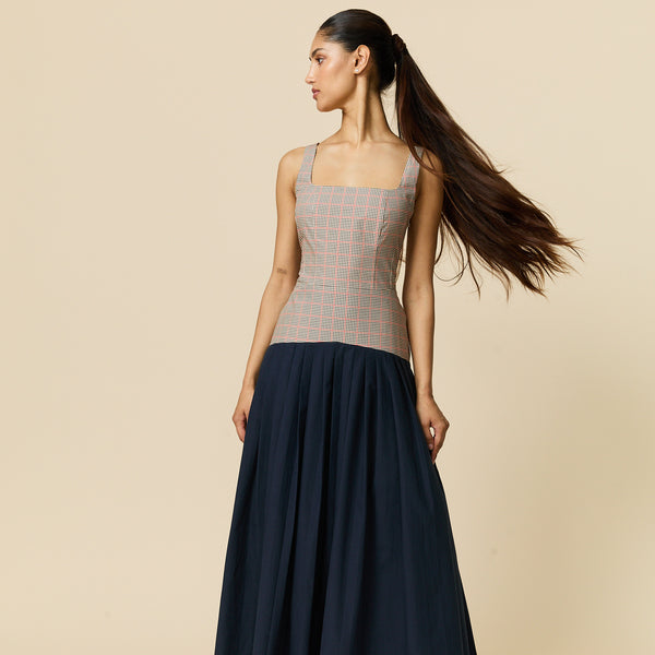 Rowing Blazers Women's Cotton Poplin Pleated Dress Navy