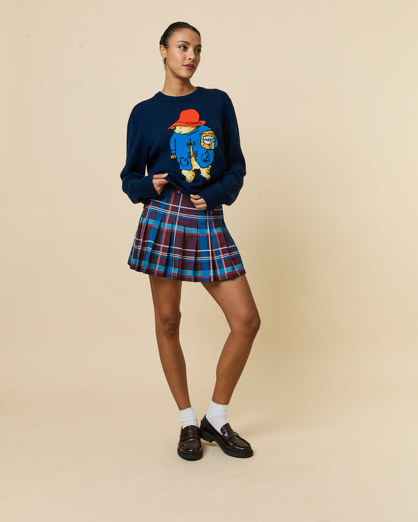 Rowing Blazers Women's Cotton Poplin Pleated Plaid Skirt Blue Brown Plaid