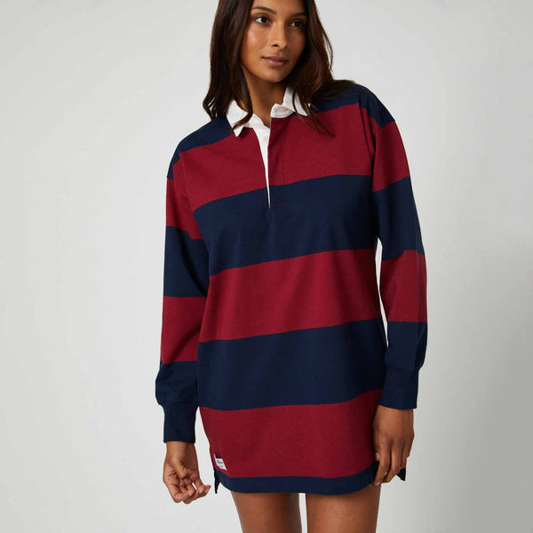 Rowing Blazers Women's Cotton Stripe Rugby Dress Navy Burgundy