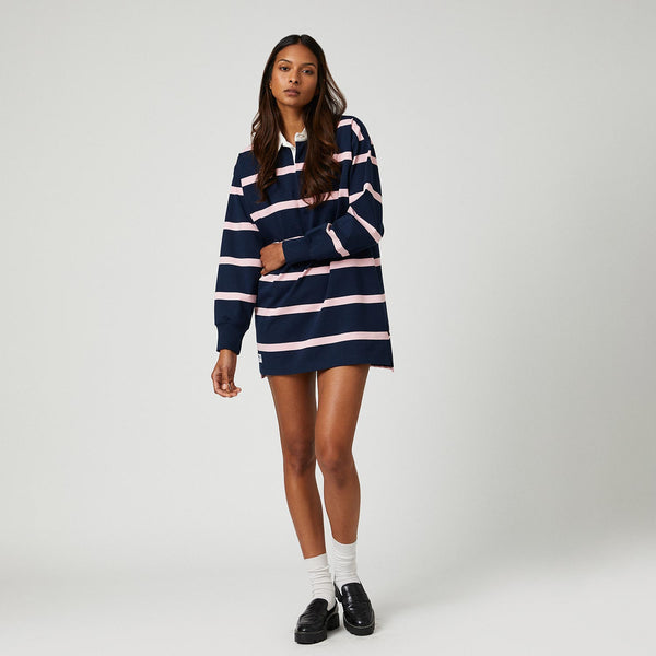 Rowing Blazers Women's Cotton Stripe Rugby Dress Pink And Navy