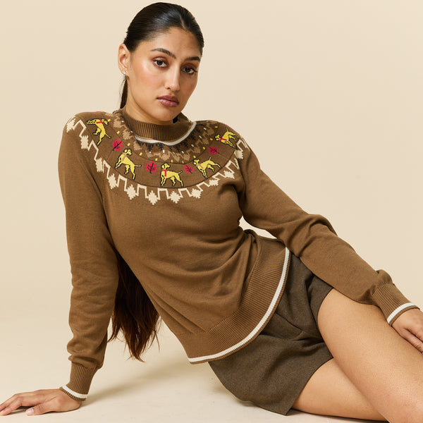 Rowing Blazers Women's Cotton Thanksgiving Fairisle Sweater Brown