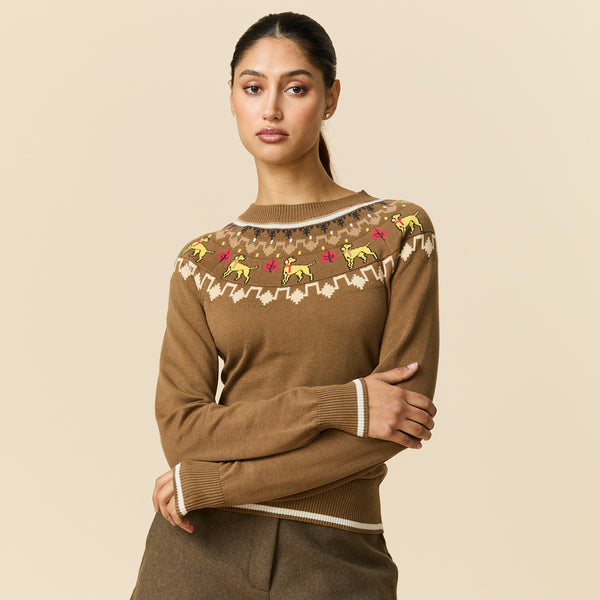 Rowing Blazers Women's Cotton Thanksgiving Fairisle Sweater Brown