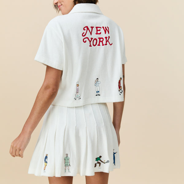 Rowing Blazers Women's Cropped Terry Zip Up Polo White