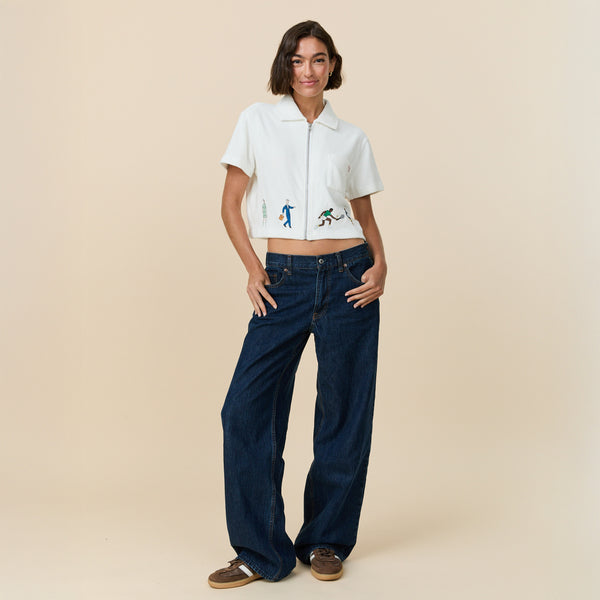 Rowing Blazers Women's Cropped Terry Zip Up Polo White