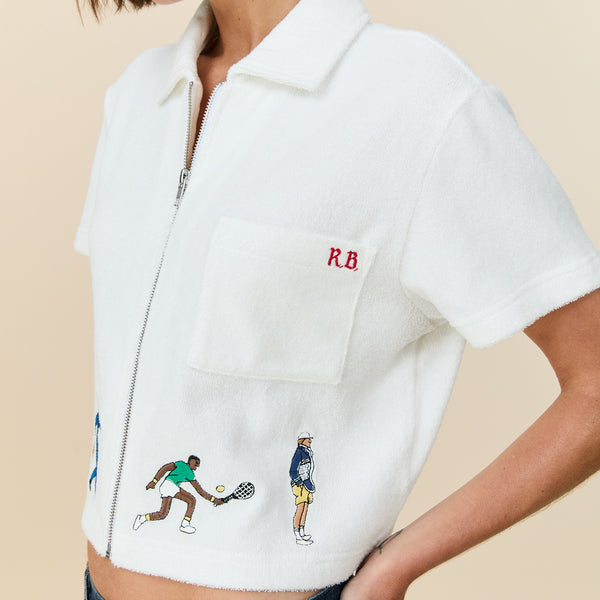 Rowing Blazers Women's Cropped Terry Zip Up Polo White