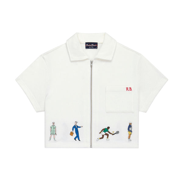 rowing blazers Women's Cropped Terry Zip Up Polo White