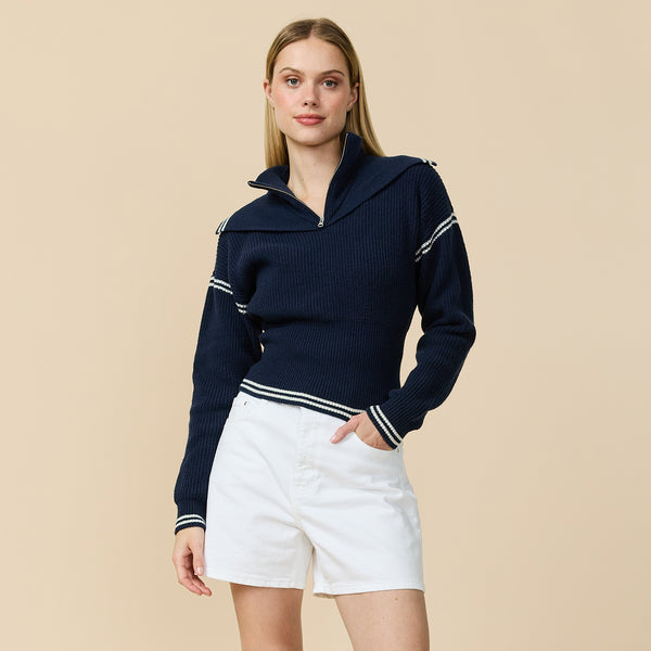 Rowing Blazers Women's Double Collar Quarter Zip Navy