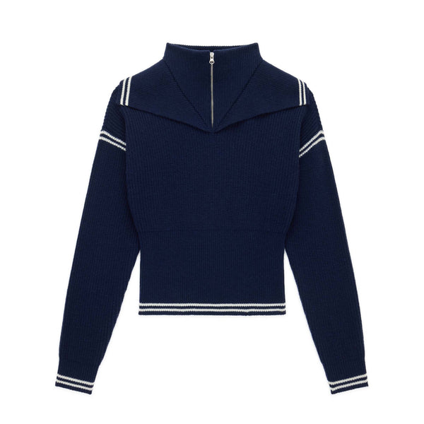 rowing blazers Women's Double Collar Quarter Zip Navy